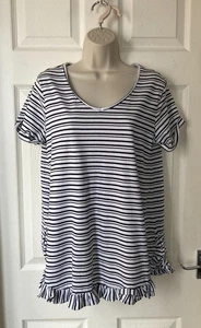 BNWT Next Ladies Black/White Longline Frilled Hem Short Sleeve Top Size 12 - Picture 1 of 2