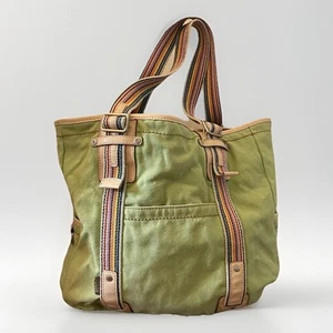 Vintage FOSSIL Pistachio Canvas Tote Bag Exterior Water Bottle Pockets Y2K - Picture 1 of 13
