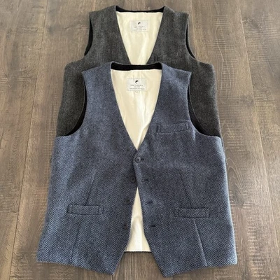 $400 Lot Of 2 Lee Valley Men's Irish Vest Herringbone Wool Tweed Size L Ireland - Image 1 of 4
