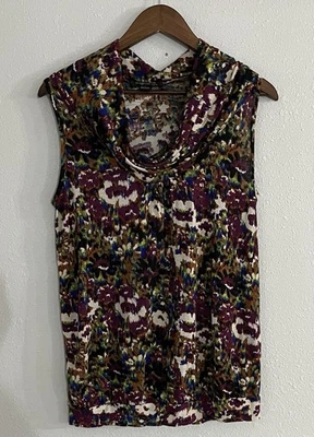 Top floral August de seda sin mangas con cuello falso súper colorido para mujer talla L Foto 1 de 4