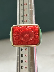 Anillo Vintage Resina Turquesa Verde Tallado Rojo Imitación Coral Flor - Imagen 1 de 6