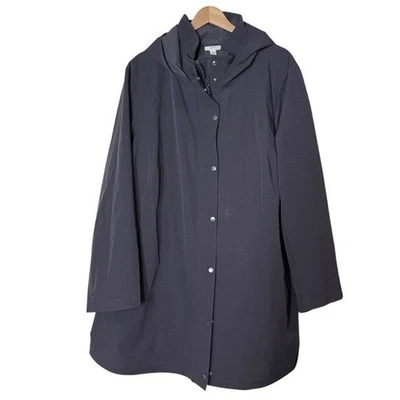 J. Jill Hooded A-Line Full Zip Snap Trench Rain Coat Size 2X Gray Minimalist - Image 1 of 4