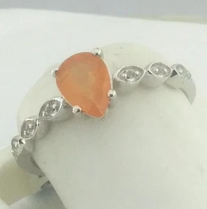 925 Sterling Silver SPESSARTINE PEAR CUT GEMSTONE Ring WITH ACCENTS Size 6 - Picture 1 of 6