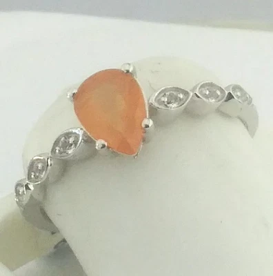 925 Пробы SPESSARTINE груши огранки драгоценный камень кольцо с акцентами размер 6 - Изображение 1 из 4