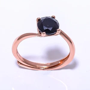 Schwarzer Spinell Edelstein versilbert Schmuck rosevergoldet Ring Adst (42) - Bild 1 von 6