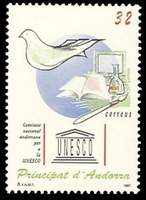 Sello Edifil 259 Andorra 1997 ** Logo de la Comisión Nacional Andorra para la UNESCO Foto 1 de 1