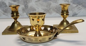 3 Vintage Brass Candle Holders Pillar Chamber Stick Hearts India - Picture 1 of 22