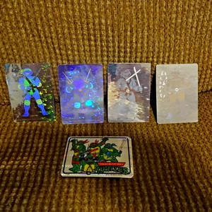 VINTAGE 1991 MIRAGE STUDIOS NINJA TURTLES HOLOGRAM SET & 1990 PRISM SET CARD - Picture 1 of 2