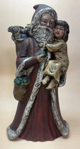 Cerámica pintada a mano Viejo Mundo Papá Noel sosteniendo niño - Imagen 1 de 5