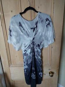 Warehouse 100% silk dress UK 10. Neutral Mix. Batwing sleeve. Belt. Knee length - Picture 1 of 6