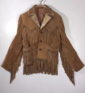 Vintage 70s Reworked Suede Leather Fringe Tassel Jacket Western Cowboy Sz Large - Picture 1 of 22