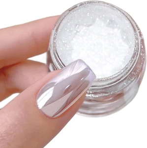 White Pearl Chrome Nail Powder Magic Silver Mirror Effect Ice Pearlescent Nail - Picture 1 of 9