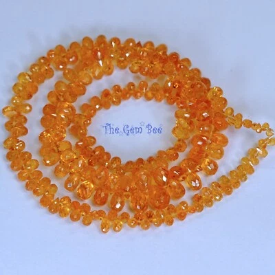 Radiant Orange Spessartite Mandarin Garnet Faceted Teardrop Briolette Beads 17"  - Image 1 of 4