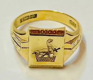 “9ct Solid Gold Sea Lion & Castle Intaglio Seal Ring” Heavy 6.9g Size T - Picture 1 of 15