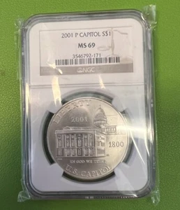2001-P US Capitol Commemorative Dollar NGC MS69  3546792-171 - Picture 1 of 12