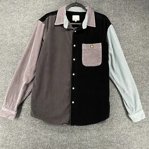 Teddy Fresh Shirt Mens M Gray Corduroy Colorblock Button Up Casual 90s Grunge - Picture 1 of 11