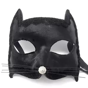 Venetian Mask Gatto Cat black Made in Venice Italy Mardi Gras Masquerade - Picture 1 of 3