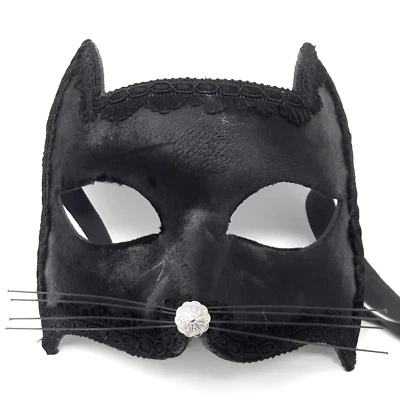 Venetian Mask Gatto Cat black Made in Venice Italy Mardi Gras Masquerade - Image 1 of 3