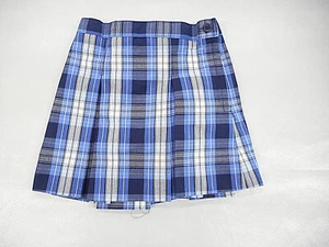 Girls R/K Blue & Gray Plaid Box Pleat Uniform Skirt Reg,plus&Teen Sz 3 -10 1/2T. - Picture 1 of 6