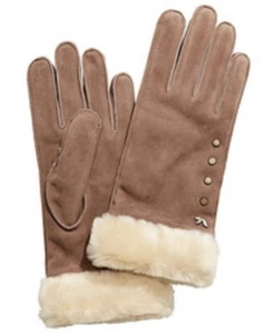 Koolaburra By UGG Studded Suede Gloves with Faux Fur Cuff Chestnut size Small - Picture 1 of 4