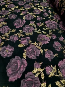 Mauve Floral Brocade Fo Dress Fabric Sold By The Yard Frech Sheer Black Organza  - Picture 1 of 12