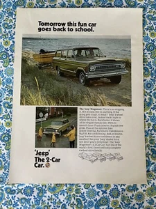 Vintage 1970 Jeep Wagoneer Print Ad Tomorrow Back To School Towing Boat - Picture 1 of 7