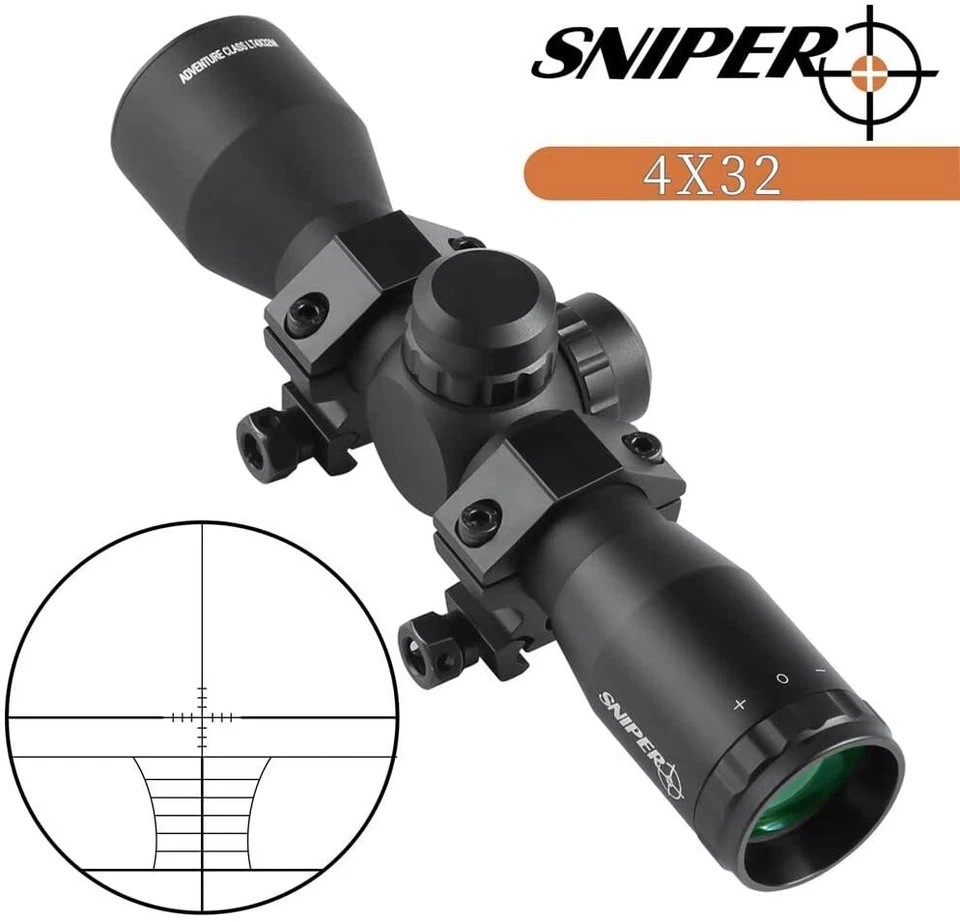 Sniper 4X32 CROSSBOW Scope Rifle Scope w/ Picatinny Rings Clear Glass Warranty - Image 1 of 4