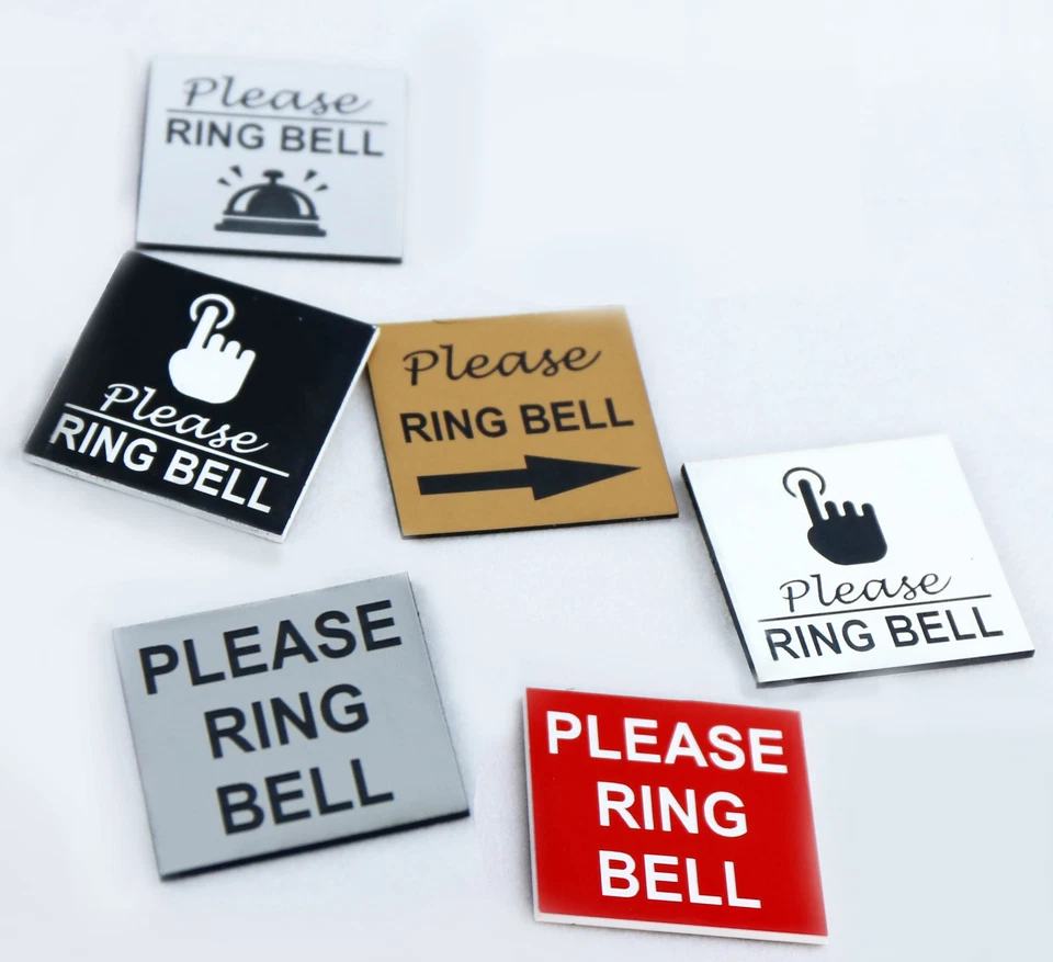 PLEASE RING BELL SIGN DOOR LASER ENGRAVED SIGN SQUARE 42MM X 42MM - Image 1 of 4