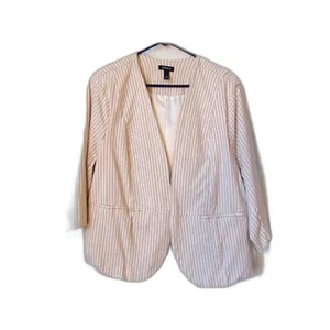 Torrid Blazer in Tan with white stripes 3/4 sleeves, fully lined Size 4 (2Xl) - Picture 1 of 8