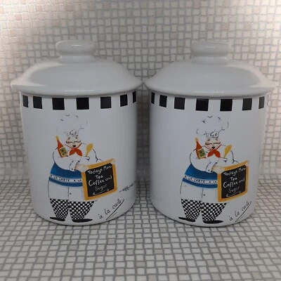 X2 Rayware Saucy Chef Canisters Lidded Tea Coffee Ceramic Storage Jars - Image 1 of 4