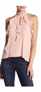 Aiden Mock Neck Smocked Ruffle Halter Top Size L (H9) - Picture 1 of 7