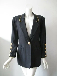 Vintage 1980s Cline Kolarek Navy Gold Tone Military Style Blazer Jacket S - Picture 1 of 9