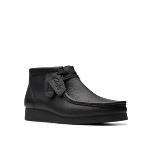New Men Clarks Wallabee Evo Black Leather Rubber Bottom Comfortable Lace Shoes - Picture 1 of 7