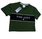 Pink Soda Sport Womens Khaki Green Colour Block Crop T-Shirt Size UK 8/EU 36/ XS