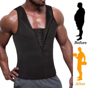 Men Neoprene Sauna Thermo Sweat Body Shaper Waist Trainer Burn Fat Corset Vest - Picture 1 of 26