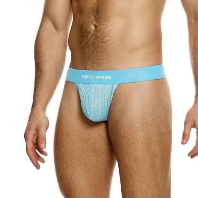 MODUS VIVENDI T-String Striped Crochet Thong Back V-Shape in Light Blue 07411 - Image 1 of 4