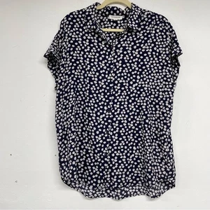 Camisa Playa Almuerzo Salón Azul Ditsy Floral Manga Corta Con Botones Mujer M - Imagen 1 de 8