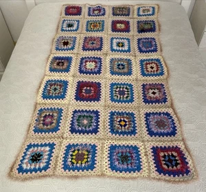 Handmade Crochet Colourful Acrylic Fuzzy Granny Squares Lap Blanket 180x90cm - Picture 1 of 17