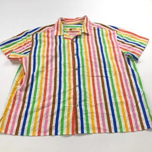 Target Pride XXL Women's Button Short Sleeve Multicolor Striped Shirt STAIN - Picture 1 of 9