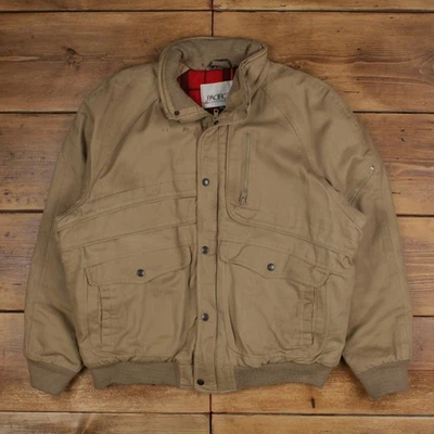 Chaqueta Bomber Pacific Trail XL De Colección Para Hombres Años 90 Beige Cortavientos Forrada a Cuadros Foto 1 de 4