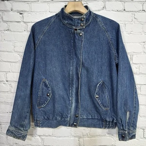 Vintage Learsi Tartan Lined Denim Jacket Unisex M Blue Jean Snap Zip Flannel - Picture 1 of 12