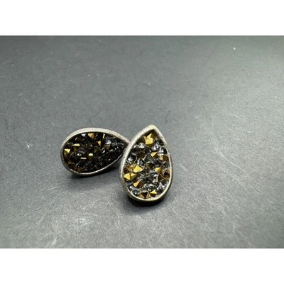 Pendientes colgantes vintage dorados negros marcasita druzy tono plata lágrima gota Foto 1 de 4