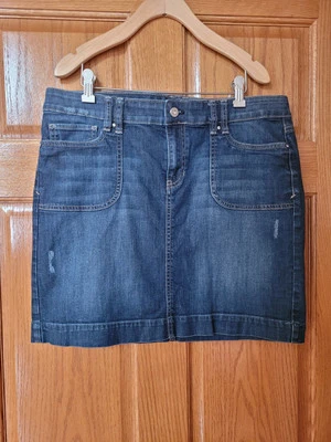 Mujer Casa Blanca Mercado Negro Talla 10 Denim Lavado Oscuro Jean Falda Trenza Foto 1 de 4