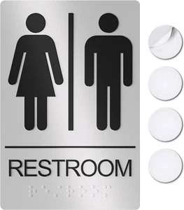 Unisex Bathroom Signs, Restroom Sign for Business - for Men and Women - 9" by 6" - Picture 1 of 12