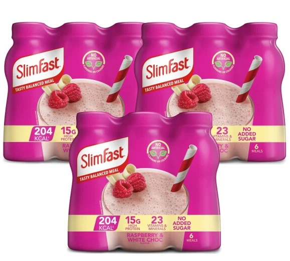 Slimfast Milkshake Multi Bottle Raspberry & White Chocolate 325Ml X3