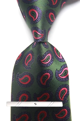 Nueva Corbata Clásica Paisley Verde Rosa JACQUARD TEJIDA 100% Seda Para Hombre Foto 1 de 4
