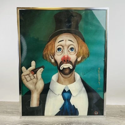 Vintage Red Skelton Clown With Cigar Litho Print 1972 Framed Signed - Image 1 of 4