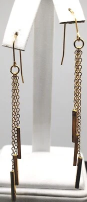 Gold Plated Sterling Silver 925 Tassel Metal Bar Dangle Drop Earrings - Image 1 of 3