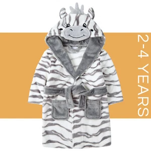 Infant Toddler Boys Girls Zebra Robe Hooded 3D Fleece Dressing Gown 2 3 4 Years - Picture 1 of 6