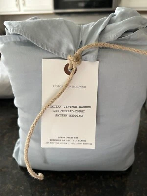 Juego de sábanas de satén de 600 quilates lavadas vintage italiano herrajes de restauración Queen Foto 1 de 2